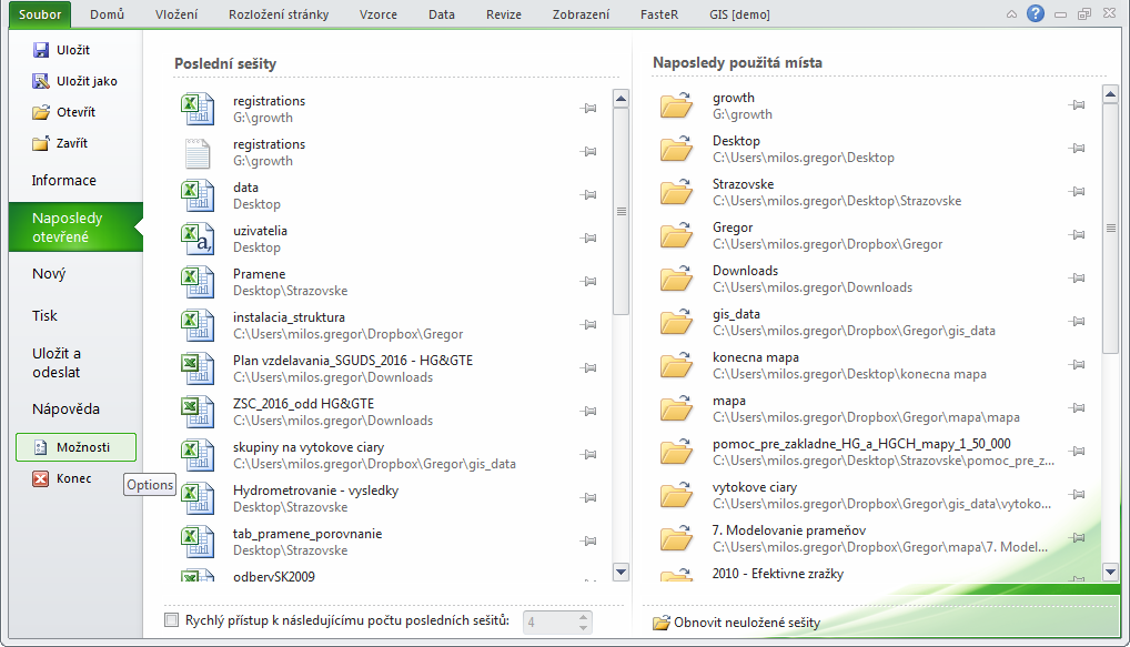 Excel options Show Excel options